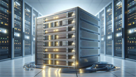 3d illustration of server in data center. Data center concept.