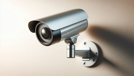 Surveillance camera on the wall. 3d rendering. Computer digital drawing.