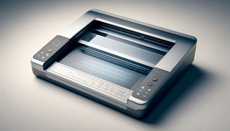 Close up view of a portable photocopier isolated on white background.