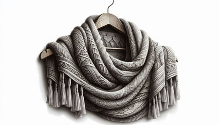 Warm wool scarf on a hanger on a white background.