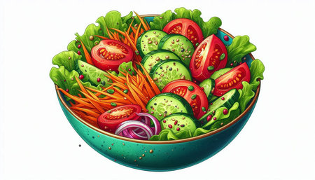 Vegetable salad in a bowl. Illustration on white background.の写真素材