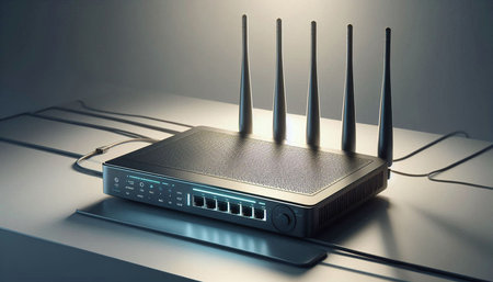 Wireless router with antennas on a white background. 3d rendering