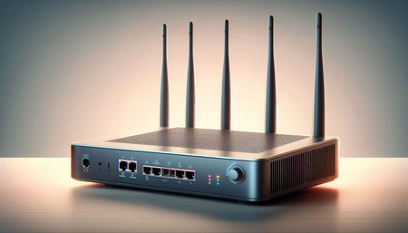 Router on the table, 3d rendering. Computer digital drawing.