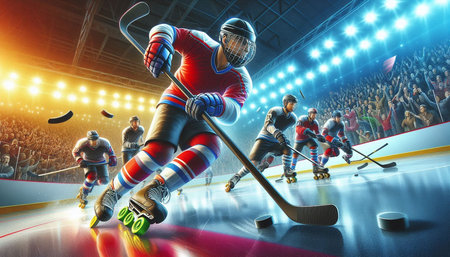 Ice hockey players in action at the stadium. 3d rendering.の写真素材