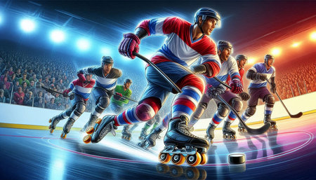 Ice hockey players in action on the ice arena. 3d rendering