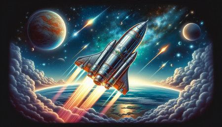Space shuttle flying in space. Elements of this image furnished by NASA