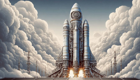 Space shuttle in the sky. Mixed media. Mixed media. Mixed media