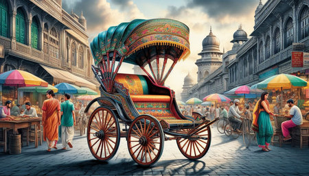 Rickshaw on the street of the old city. India.
