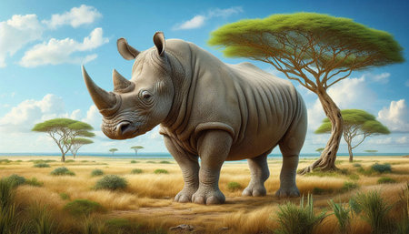 White rhinoceros in african savannah - 3D renderの写真素材
