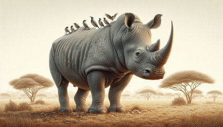 rhinoceros in the savannah of africa - 3d render