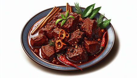 Beef Bourguignon with red pepper, cinnamon and herbsの写真素材