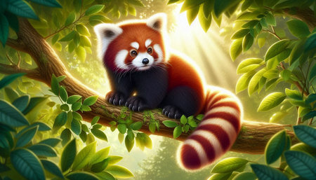 Red panda in the forest. 3D illustration. Nature.の写真素材