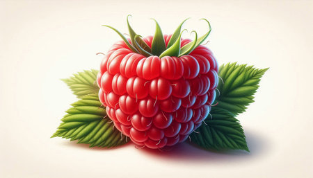 Ripe raspberry with leaves on a white background. Vector illustration.の写真素材