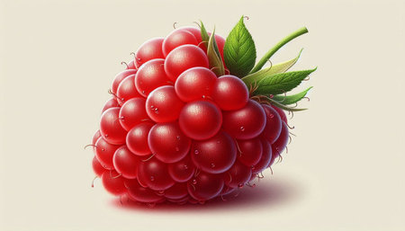 Raspberry with leaves on a white background. 3d illustration.