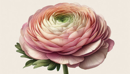 Pink ranunculus flower isolated on white background. Digital illustration.
