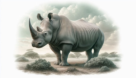 White rhinoceros in the savannah. 3d illustrationの写真素材