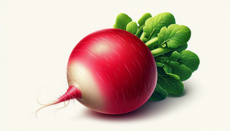 Radish with green leaves on a white background. 3d illustration