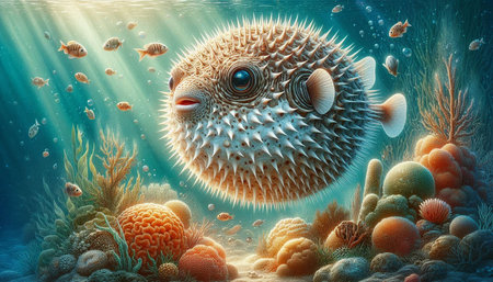 Fantasy underwater world with fish and corals. 3d illustration