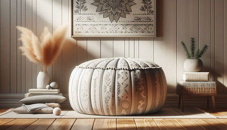 Interior of modern living room with decorative pouf 3D rendering