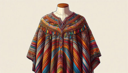 Ethnic patterned poncho on a mannequin.