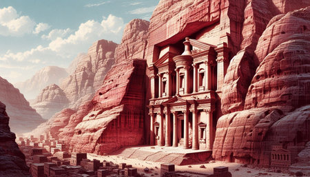 The Treasury in Petra, Jordan. Conceptual image. 3D rendering