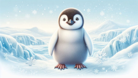 Penguin on the snow in winter. 3D illustration.の写真素材