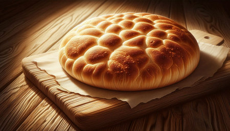 Bread on a cutting board with a wooden background. Toned.