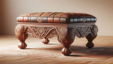 Vintage baroque furniture on wooden table. 3d render