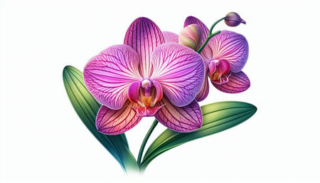Beautiful pink orchid isolated on white background. Vector illustration.の写真素材