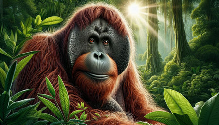 Orangutan in the jungle. 3D render. Illustration.