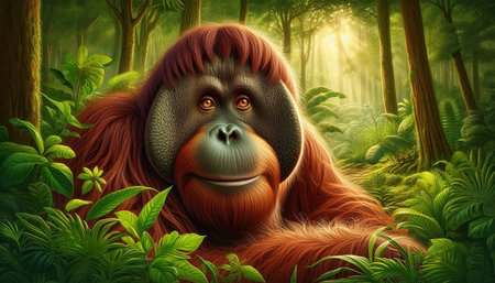 Orangutan in the jungle - 3D render. Fantasy illustrationの写真素材