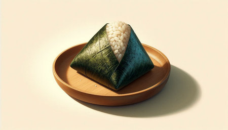 Rice dumplings in a wooden plate on a light backgroundの写真素材