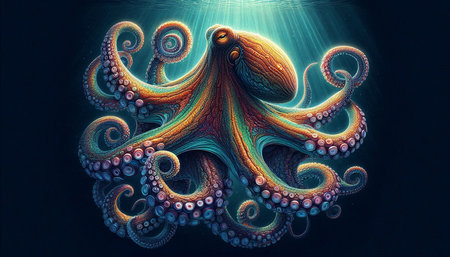 Abstract illustration of octopus, digital artwork for creative graphic design.の写真素材