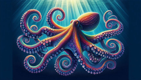 Octopus in the ocean. 3D illustration. Computer graphics.の写真素材