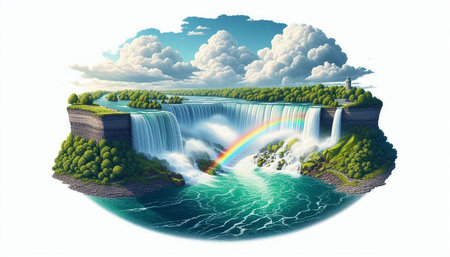 Niagara Falls with rainbow in the sky. 3D rendering.の写真素材