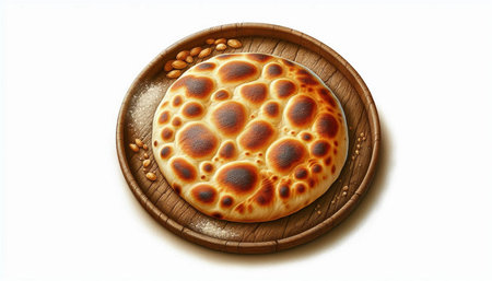 Indian bread on a wooden plate. Isolated on white background.