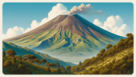 Vintage postcard of Mount Bromo volcano, Java, Indonesia