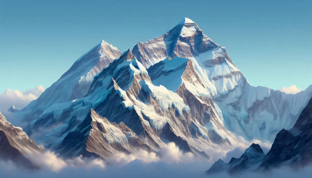 Mountain landscape with snow and clear blue sky. 3D renderingの写真素材