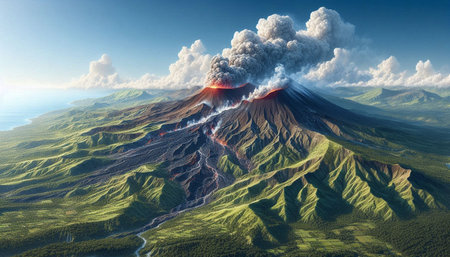 Volcano on the island of Kamchatka, Russia. 3d render