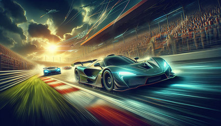 sports car on the road at night. 3d illustration of sport car
