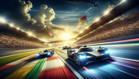 Race car on the race track with motion blur effect. Concept of speed, motion and speed.