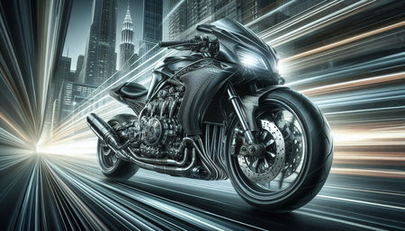 Motorcycle with high speed in the city. 3D rendering.
