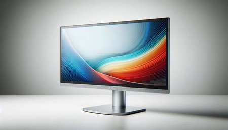 Computer monitor with colorful abstract pattern on a white background. 3d illustration