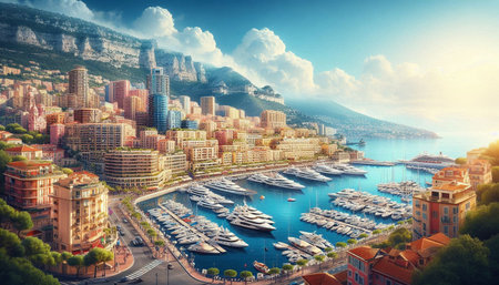 Fantastic panoramic view of the port of Monaco.