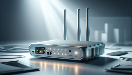 Wireless router on a dark background. 3D Rendering.