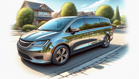Modern family car on the road, 3d rendering. Computer digital drawing.