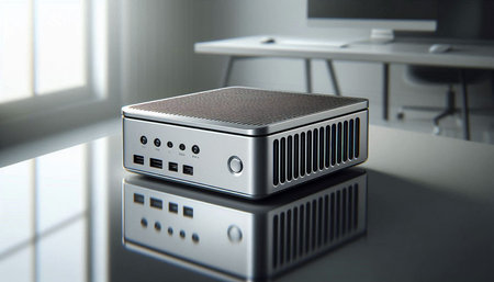 External hard drive on a table in the office. 3d rendering