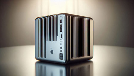 External hard disk drive on the table. Selective focus. Toned.