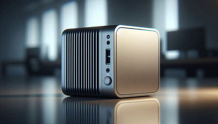 3D Illustration of a white computer case on a desk.
