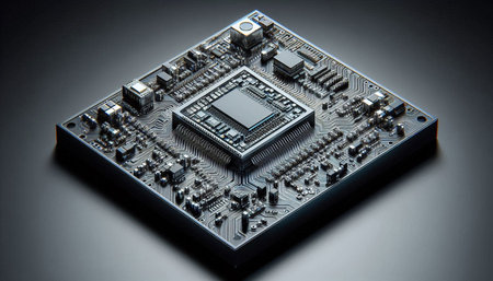 Circuit board on black background. Technology background. Close up.